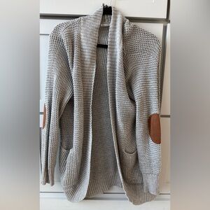 Cozy Gray Open-Front Sweater with Elbow Patches